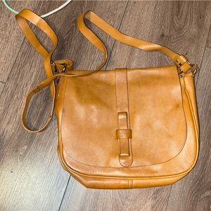 Mango camel colour genuine leather cross body bag